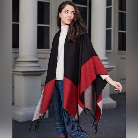 MissShorthair Women's Printed Shawl Wrap Open Front Poncho Cape - Picture 2 of 4